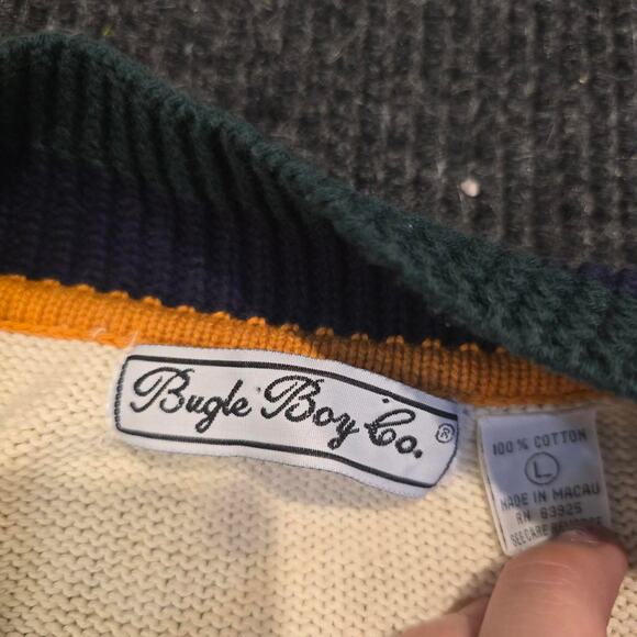 Vintage 90s Bugle Boy Knitted V Neck Sweater. Mens L - Picture 3 of 3